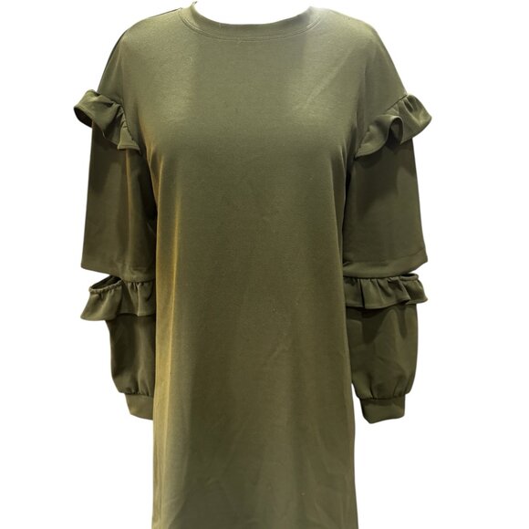 ECI Green Tiered Ruffle Sleeve Stretch Sweater Dress – Size Large (Retail $148) - Picture 1 of 5